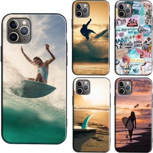 Beach Surf Board Ocean Waves TPU Case For iPhone XR X XS Max 11 12 Pro Max mini 6S 7 8 Plus SE 2020 Cover Coque