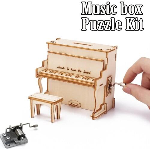Piano Wood Hand Music Box 3D Wooden Puzzle Office Home Desk Decoration Mechanical Model Love Birthday Gifts Building Kits