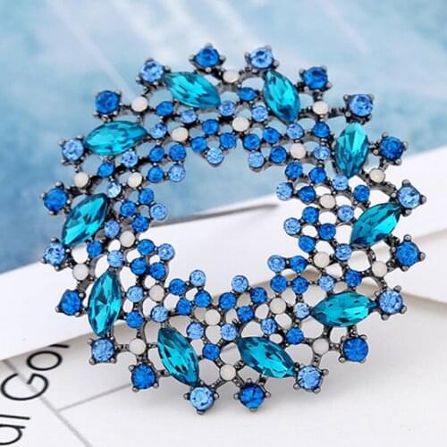 Pruple Blue Rhinestone Brooches For Women Party Gifts Antique Vintage Flower Brooch Hijab Pins Bags Accessories