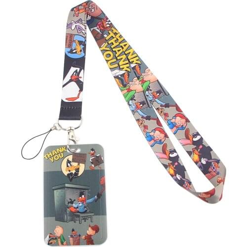 1pc ZF2330 Cartoon Duck Pig Creative Lanyard Card Holder Student Hanging Neck Phone Lanyard Badge Subway Access Card Holder