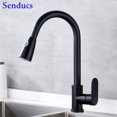 Brass Kitchen Tap Senducs Black Bronze Pull Out Kitchen Faucet Hot Cold Water Tap Polished Chrome Pull Down Kitchen Mixer Faucet