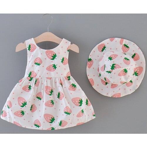 Summer Baby Girl Dress Toddler Baby Kids Girls Strawberry Print Princess Dress Hat Outfits Clothes Baby Girl Clothes Ropa Bebes