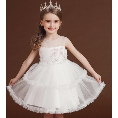2020 Summer Cute Girl Tutu Dress White Kids Dresses For Girls Children Lace Party Wedding Dress Princess Dress Birthday Clothes
