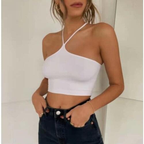 Summer white crop top women sexy halter tops casual cute cropped top streetwear ribbed tops backless punk halter top black