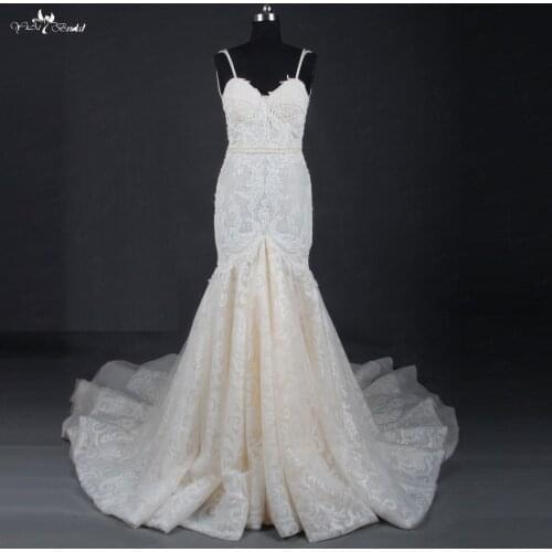 LZ213 New Arrival Real Bridal Gowns Sweetheart Sleeveless Weddding Dresses Elegance Lace Pearls Long Mermaid Dresses