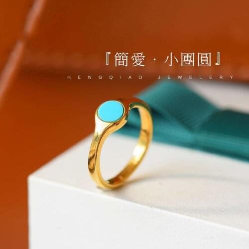 "Small Reunion" Designer Model Sterling Silver Gold-Plated Inlaid Sleeping Beauty Turquoise Ring Simple Slim Niche Female
