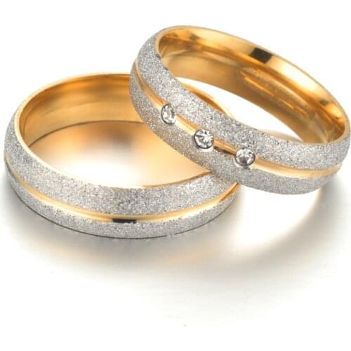 MANGOPIE Stainless Steel Engagement Ring For Lovers CZ Wedding Rings Jewelry Gold-Color Wedding Bands Accessories
