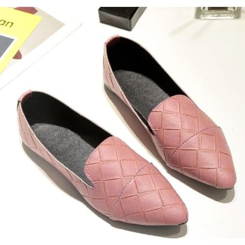 Fashion Women Shoes Woman Flats Female Plaid Slip on Casual Shoes Shallow Solid Loafers Shoes Pointed Toe Plus Size Ladies Flats