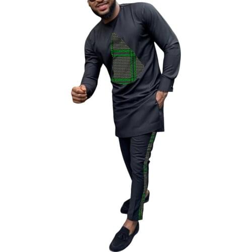 Senator style mens suits Ankara print dashiki black set clothing African fashion custom wedding party outfits for man
