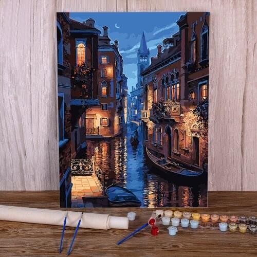 Scenery Street Landscape Coloring By Numbers Painting Set Acrylic Paints 50*70 Canvas Painting Decorative Drawing