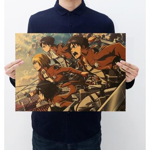 Attack on Titan A Style Japanese Cartoon Comic Kraft Paper Wall Stickers Bar Poster Retro Decorative Painting 51.5x36cm