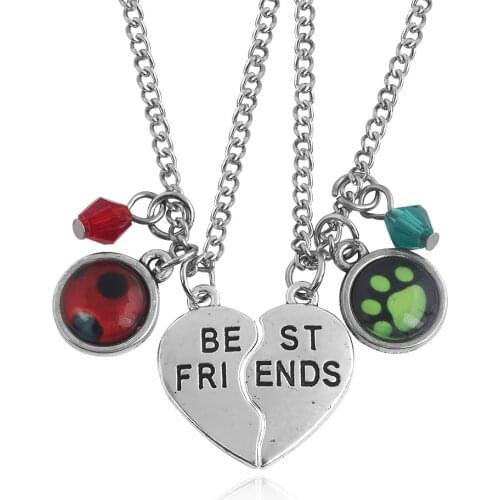 A Girl' New 2021 Ladybug Necklace Kid Crystal Pendant Chain Name Trendy Jewelry Cute Bears Paw Heart Necklaces Women Gift