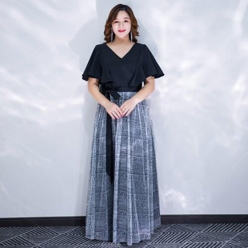 New A-Line Evening Dresses Deep V-Neck Ruffles Short Sleeve Women Party Dress Floor-length Elegant Plus Size Formal Gowns D411