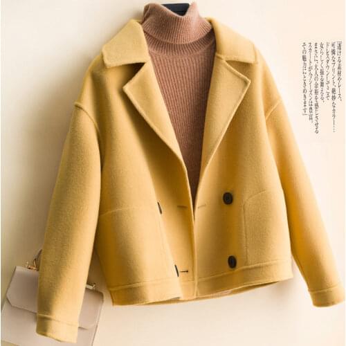 Heavy Solid Color Short Double-faced Cashmere Coat Female Woolen Coat Loose Pure Wool Coat Casual Winter Jacket For Office Lady
