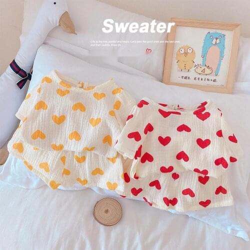 0-5T New Children Sets Girls Cute Summer Love Two Piece Set Breathable Cotton T-shirt Shorts Set Kids Boys Clothes Toddler Girl