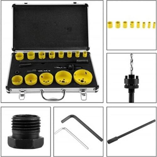 19pcs Bi Metal Hole Saw Cutter Kit Blade Drilling Tool Arbor Pilot Drill Set for Wood Metal Carpenter Plumber DB04037