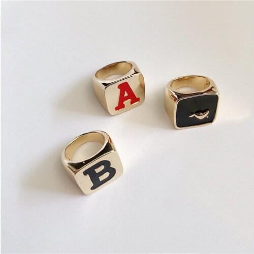 Rongho Vintage Metal Epoxy Letter Rings for Women Gothic Jewelry 2019 Enamel Heart Ring Femme Korea Bijoux