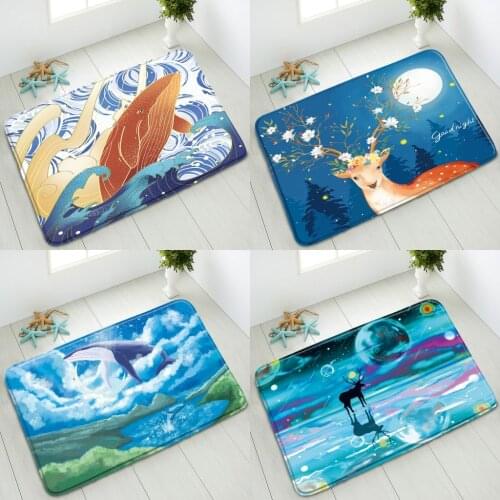 Cartoon Deer Dolphin Fish Bath Mat Non-Slip Foot Mat Bedroom Kitchen Doormat Indoor Floor Carpet Water Absorption Rug Home Decor