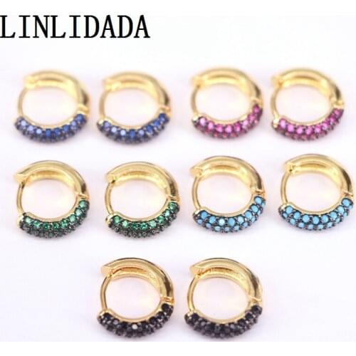 5Pair Trendy Jewelry Gold Color CZ Round Hoop Earrings Rainbow Charm Earrings Wedding Party Gifts