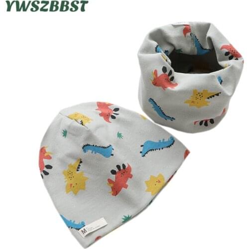 New Spring Autumn Cotton Baby Hat Set Car Lion Dinosaur Boys Girls Cap Neck Scarf Kids Head Cover Winter Children Beanies Cap