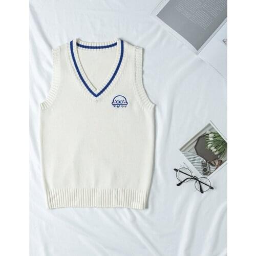School Dress JK Uniform Sweater Vest Sleeveless Waistcoat For Girls Boys Cosplay Winter Anime Vest Cute White Blue Knitting Coat