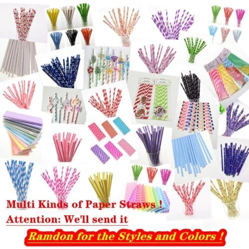 Random 25pcs/lot Stripe Paper Straws for Kids Birthday Wedding Decoration Party Straws Striped Creative Paper Drinking Straws