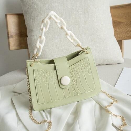 2021 New Crocodile Pattern White Button Thick Chain Multi-layer Small Square Fashion Casual Mobile Phone Bags Female bag