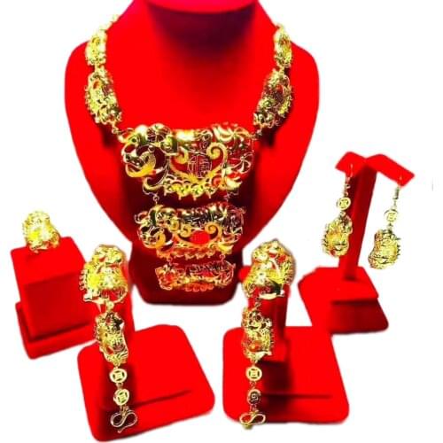 Yulaili High-quality Exquisite Chinese Style Flower-Shaped Window Gold Jewelry Set Earring Ring Necklace Bracelet Jewelry Sets