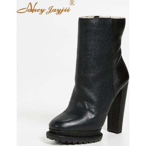 Womens adult boots black solid ankle zipper round head super high-heeled shoes sexy mature simple casual Nancyjayjii 2019