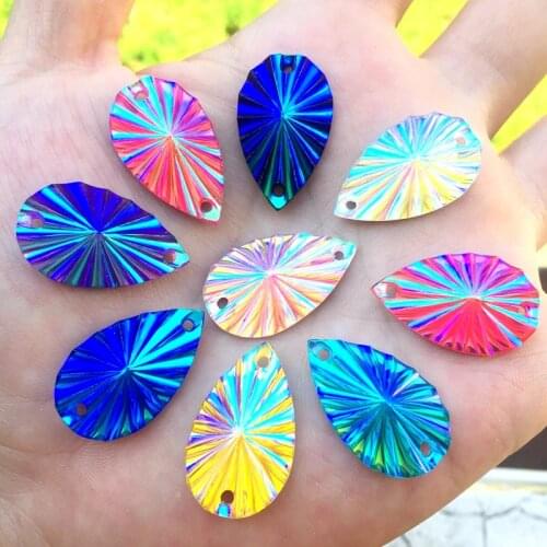 100pcs 16*27mm Teardrop Sew On Resin Rhinestones With Two Holes Sewing On Flatback Crystals DIY Sew-on Stones Drop Beads -B14*5