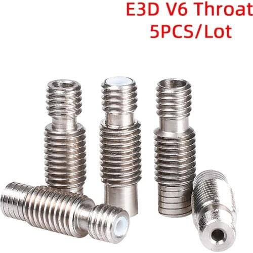 5PCS 3D Printer E3D V6 Heat Break Hotend Throat For 1.75/3.0mm All-Metal / with PTFE Stainless Steel Remote Feeding Tube Pipes