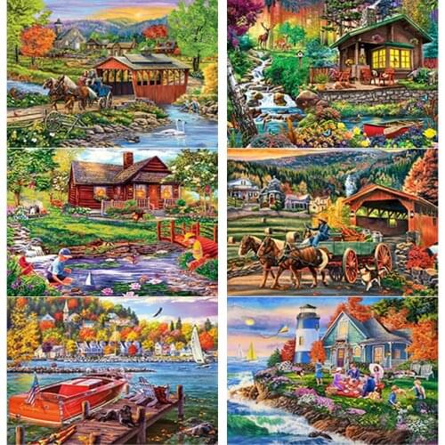 5D DIY Diamond Painting Scenery House Diamond Embroidery Landscape Cross Stitch Full Square Round Drill Home Decor Manual Gift