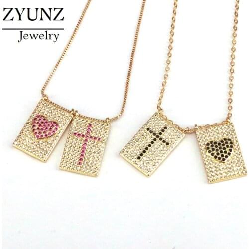 6PCS, CZ Heart Cross Pendant Necklace for women chain Necklace