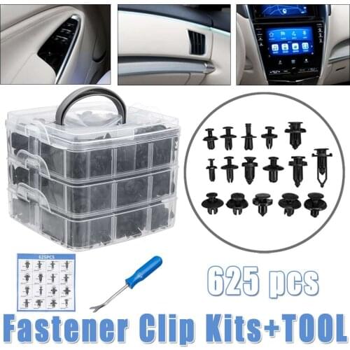 625 Pcs Fastener Clips with Removal Tool Mixed Car Fasteners Door Trim Panel Auto Bumper Rivet Push Engine Cover for Fender