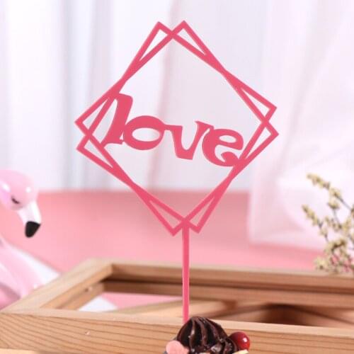 Acrylic Love Anniversary happy birthday cake topper Baking cake Insert Decor Cupcake Wedding Party Decoration Cake Top Flag