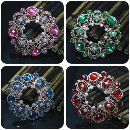 63mm large round antique vintage rose gold-color brooches for women semi-precious crystal gift fine jewelry U