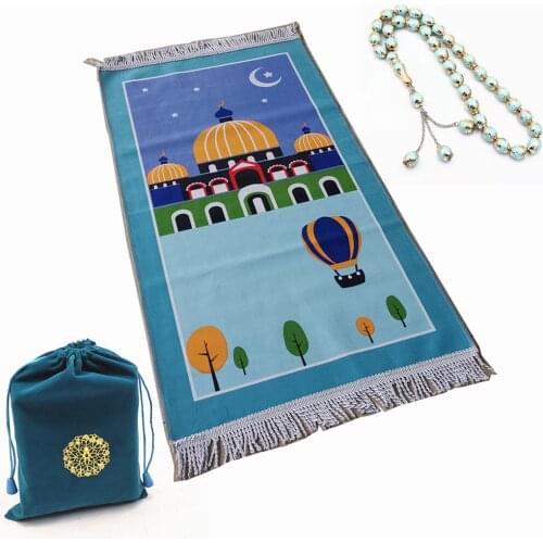 Free Shipping New Muslim Prayer Rug for Kids Children, Education Tasbih, Praying Mat Islamic Rug Girls Boys Muslim Islam