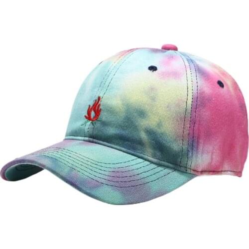 55-60cm Unisex Harajuku Gradient Tie Dye Baseball Cap Camp Fire Embroidered Snapback Hat 4 Colors