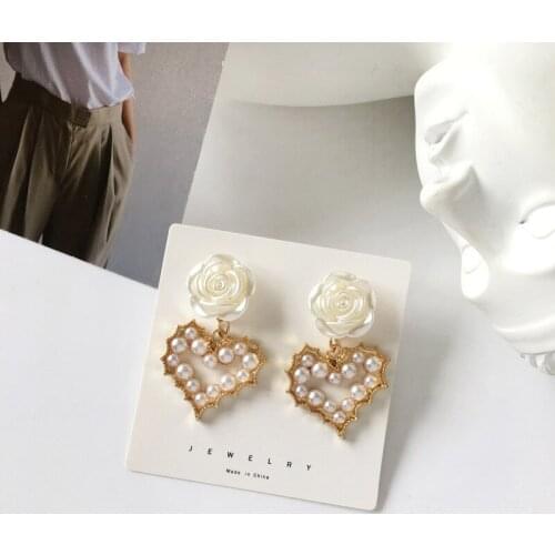 Flowers Cute Fairy Beautiful Dangle Earrings Hearts Pearls Big Fashion Earrings