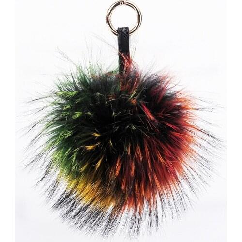 Large raccoon fur ball Keychain Plush bag pendant jewelry key holder chain pompom wow