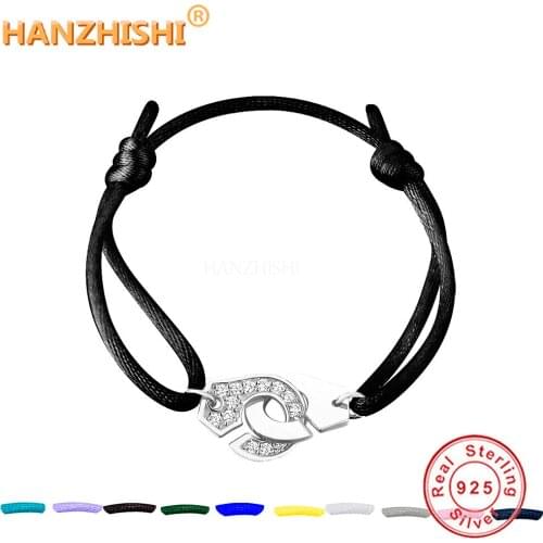 56 Style Adjustable Rope Bracelet Menotte France Jewelry 925 Sterling Silver Zircon Handcuffs Bracelet For Women Men