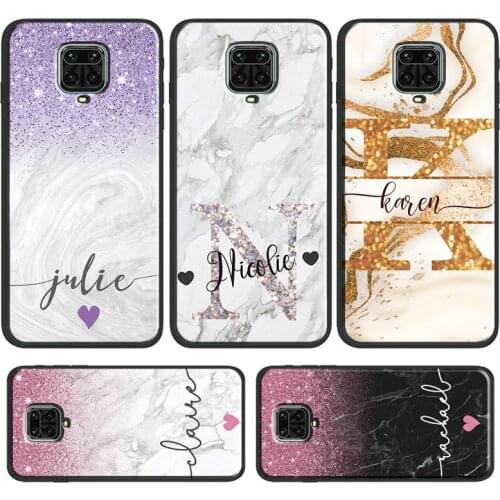 PERSONALISED Glitter name initials Case For Xiaomi Redmi Note 9 Pro 8 Pro 7 9S 8T Note 10 Pro Coque For Redmi K40 9A 9C 8A 7A