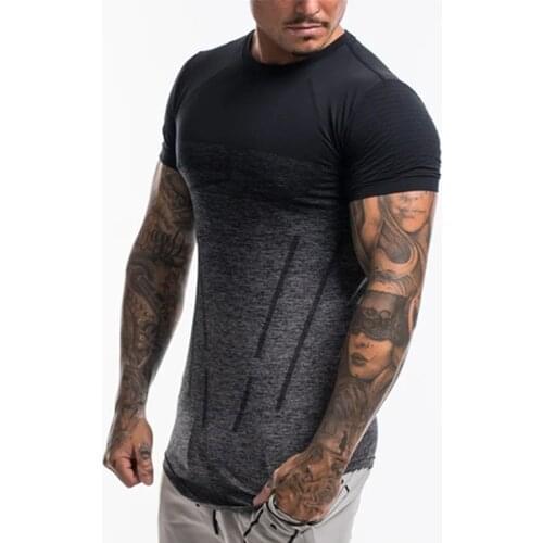 NEW Summer Men Breathable Fitness Jogging Workout Sportswear Quick Dry Running T-shirts Elastic Short Sleeves Tops