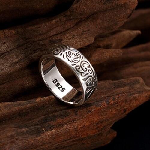 S925 sterling silver jewelry rose ring for woman heart shape totem Thai silver personalized ladies ring womans silver ring