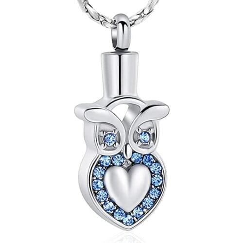 Cremation Jewelry for Ashes Pendant Stainless Steel Crystal Owl Ash Keepsake Memorial Pet Urn Necklace for Women Men
