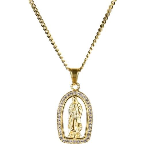 Crystal Small Virgin Mary Pendant Necklace Stainless Steel Golden Silver Hip Hop Metal Men Jewelry Trendy Style Drop Shipping