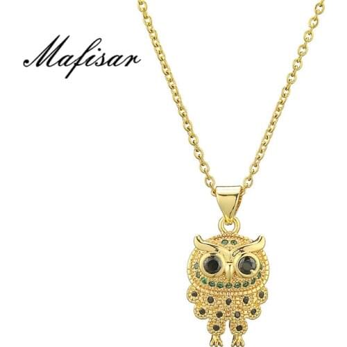 Mafisar 2021 New Zircon Pendants Owl Necklace For Women Crystal Heart Gold Chain Necklaces Fashion Jewelry Christmas Gift
