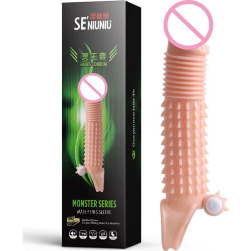 ManNuo Realistic Condoms for Men Penis Enlargement Vibration Penis Sleeve Dildo Extender Vibrator Dick Cock Ring Adult Sex Toys