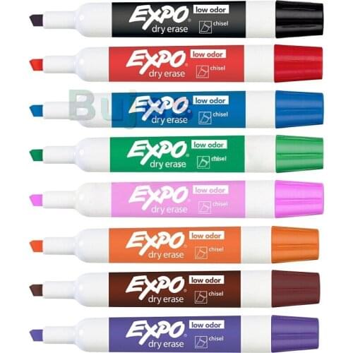 EXPO 80078 Low Odor Dry Erase Markers, Chisel Tip, Assorted Colors, 8 colors, ideal for classrooms, offices and home offices
