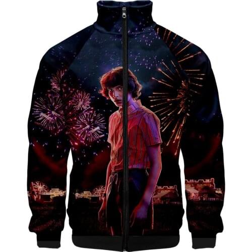 Fashion Stranger Things Season 3 Collar Men Jacket Kpop Jacket 3D Print Men Collar Jacket Harajuku Clothing Popular Long Sleeve